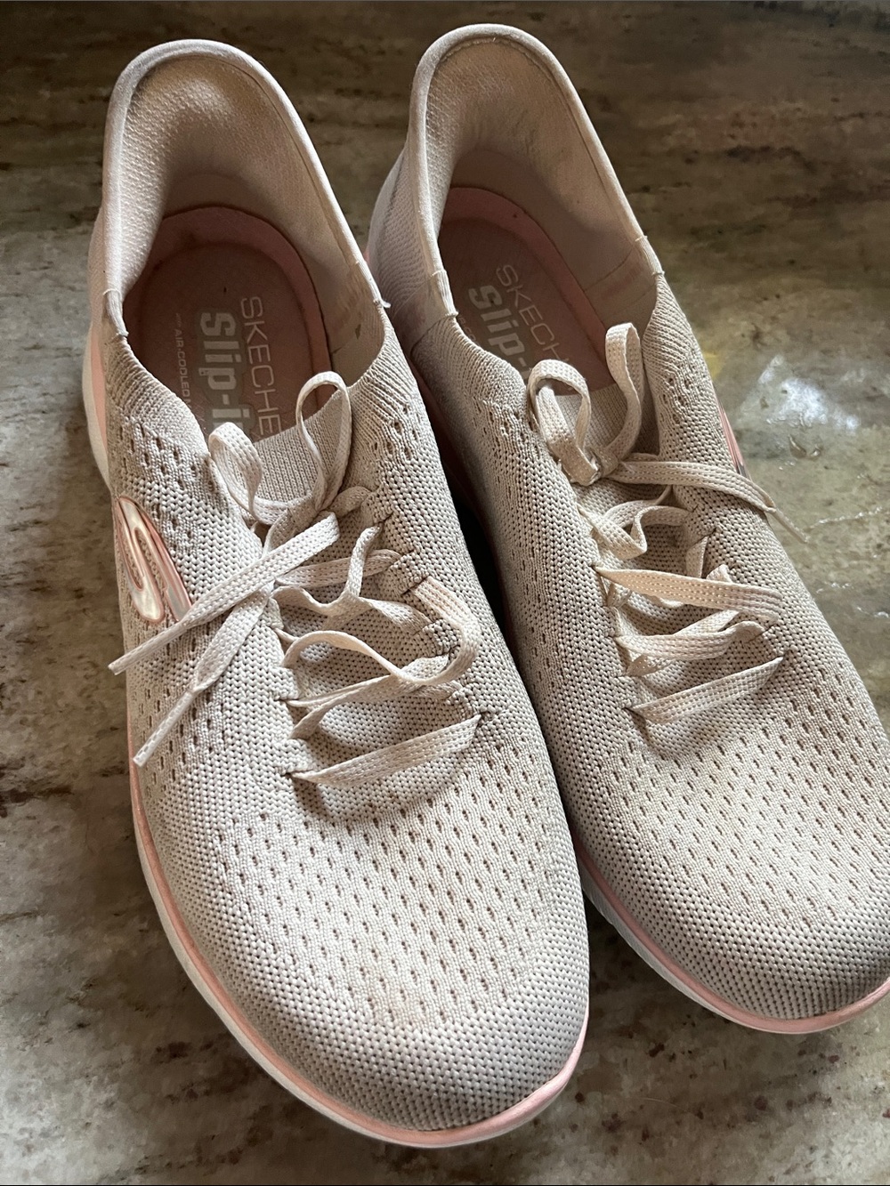 Skechers Women's Slip-On Knit Sneakers in Blush Pink and Cream